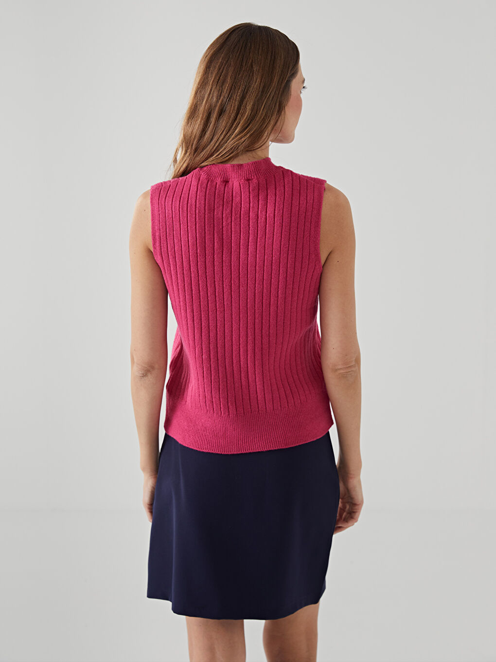 Pembe Bisiklet Yaka Dokulu Kadın Triko Atlet-3