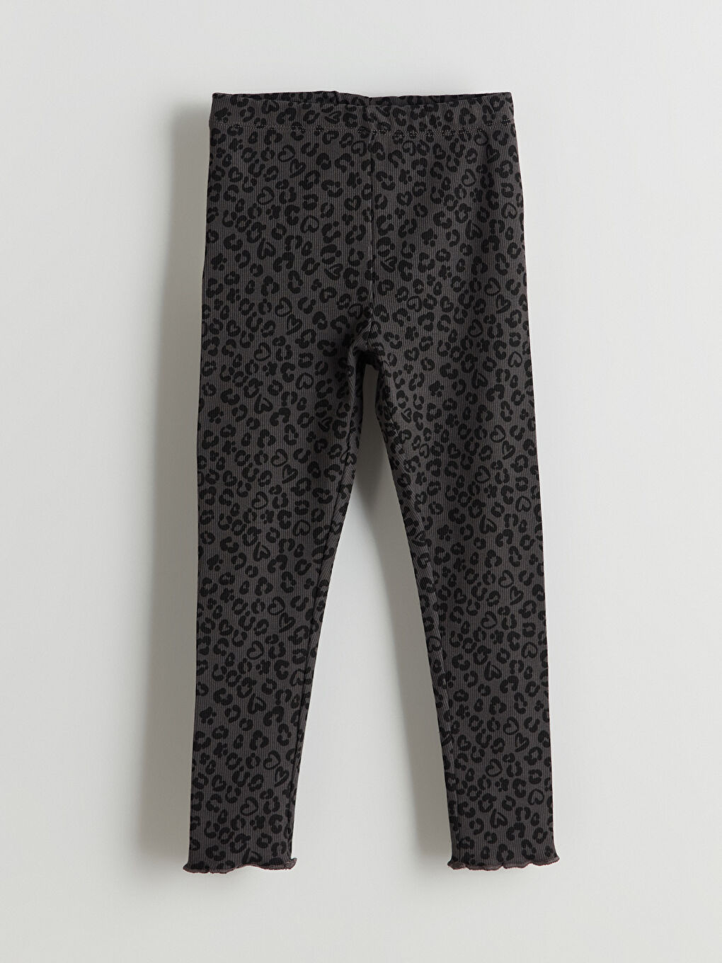 Antrasit Beli Lastikli Leopar Baskılı Kız Çocuk Tayt