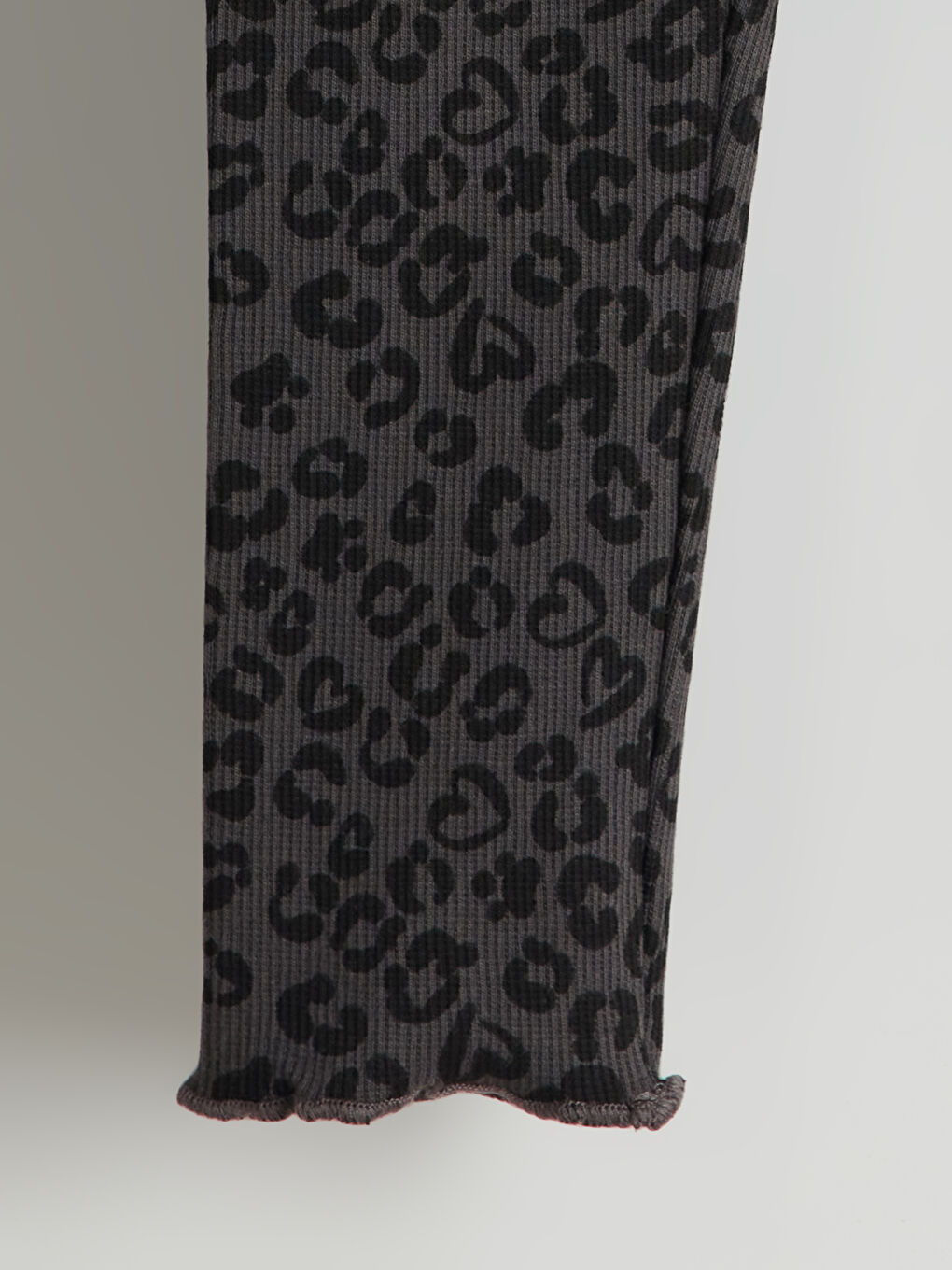 Antrasit Beli Lastikli Leopar Baskılı Kız Çocuk Tayt-1