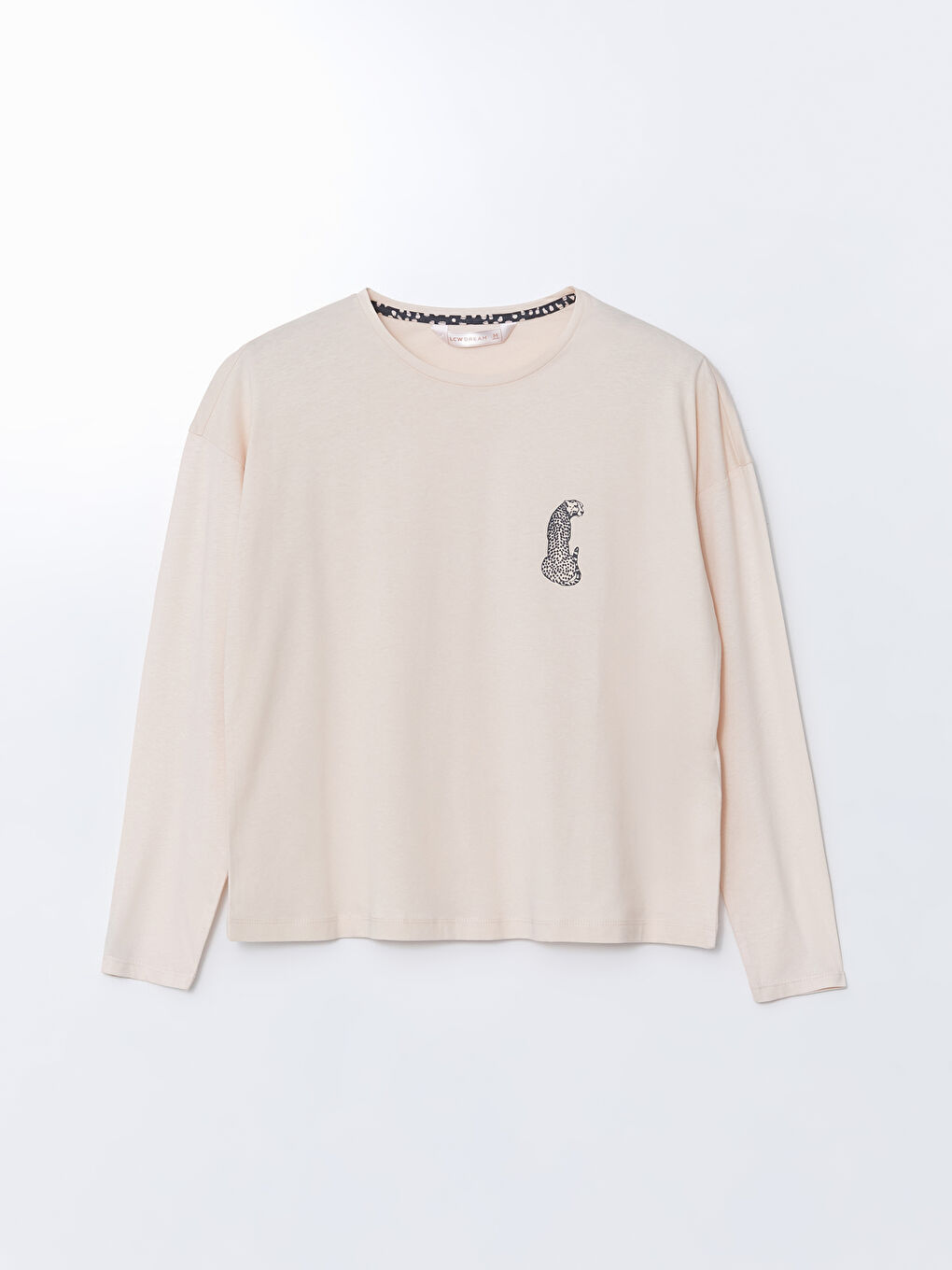 Pembe Bisiklet Yaka Leopar Baskılı Kadın Pijama Üst