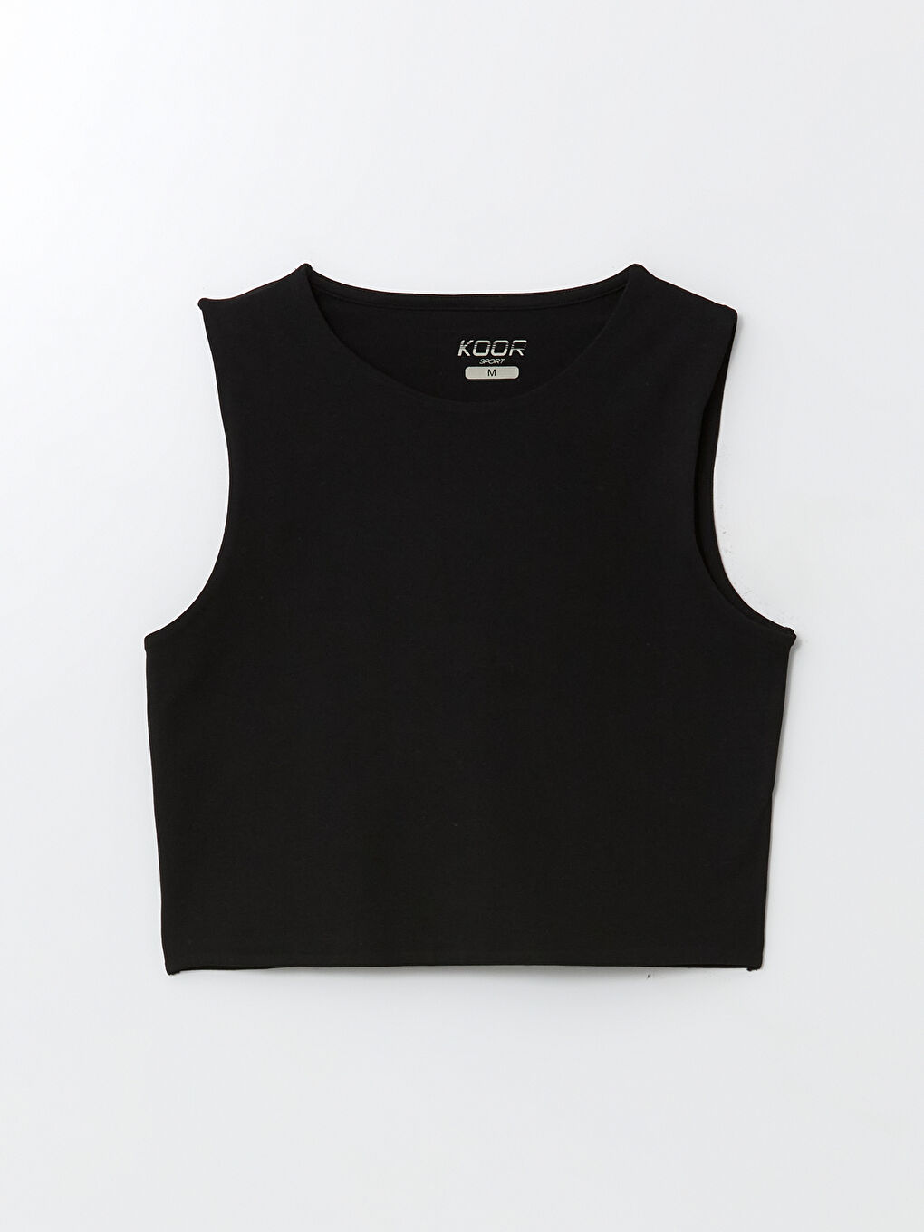 Siyah Bisiklet Yaka Crop Kadın Spor Tişört-4