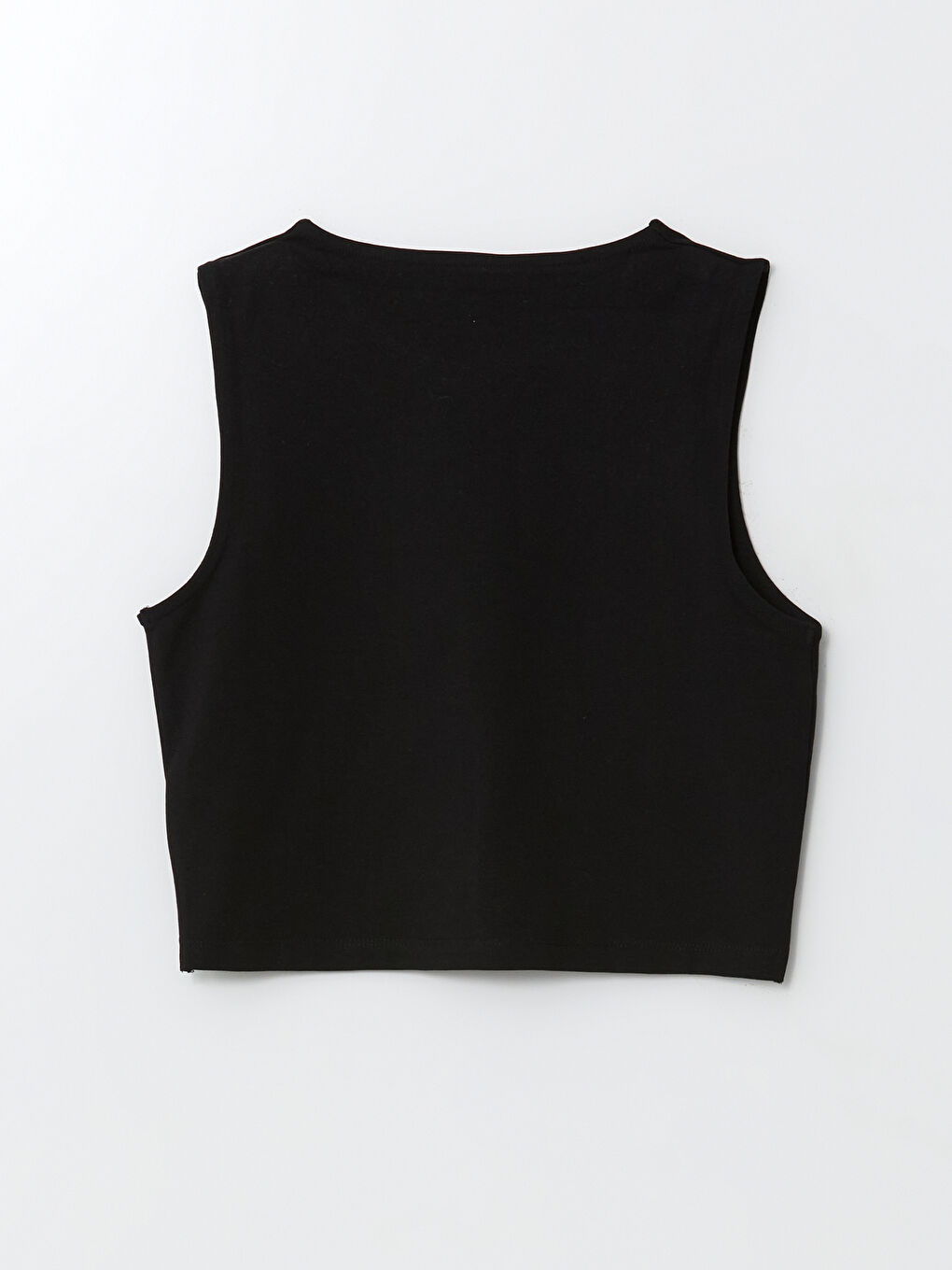 Siyah Bisiklet Yaka Crop Kadın Spor Tişört-5