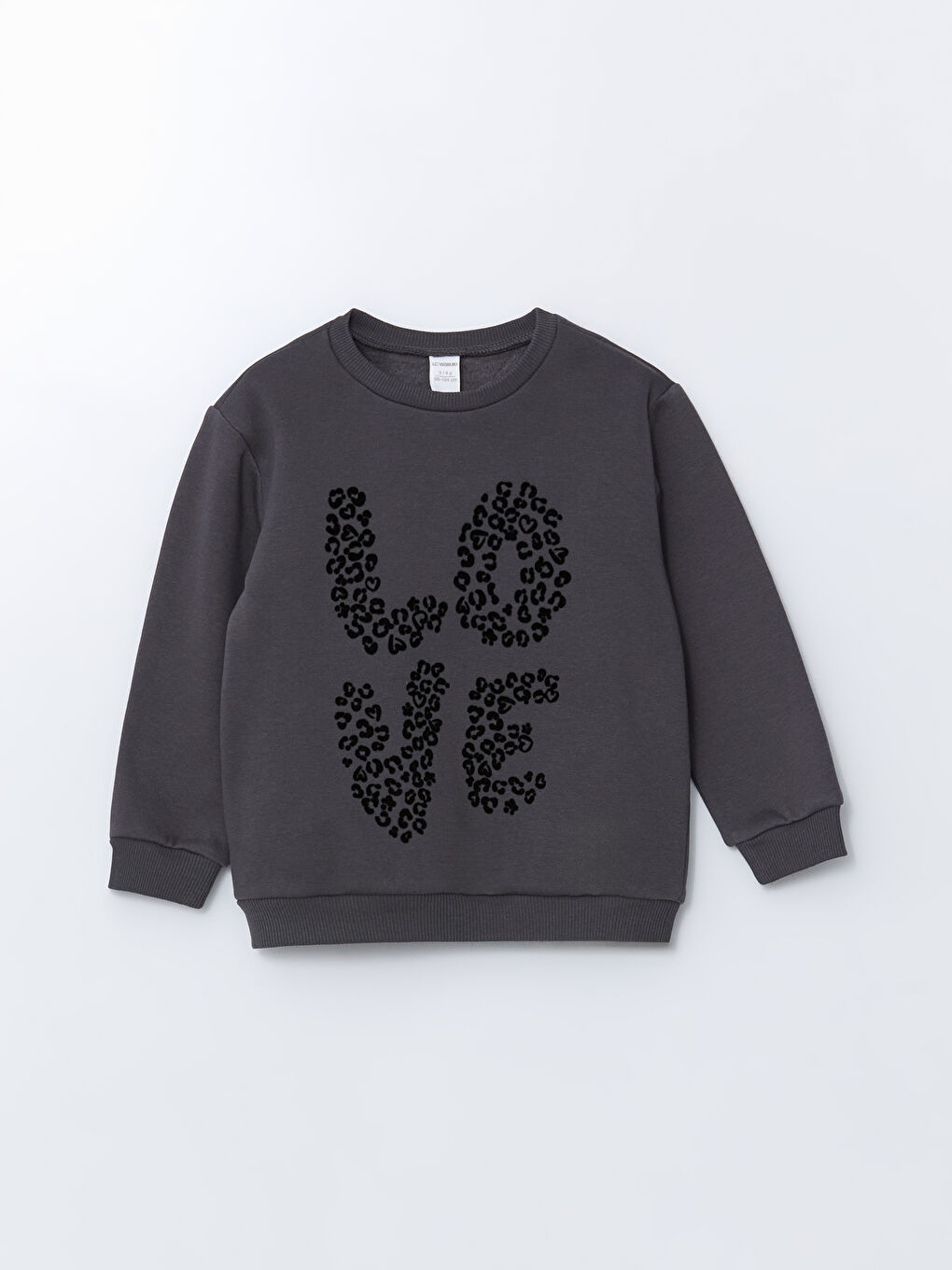 LCW Kids Gri Bisiklet Yaka Leopar Desenli Kız Çocuk Sweatshirt ve Tayt 2'li - 1