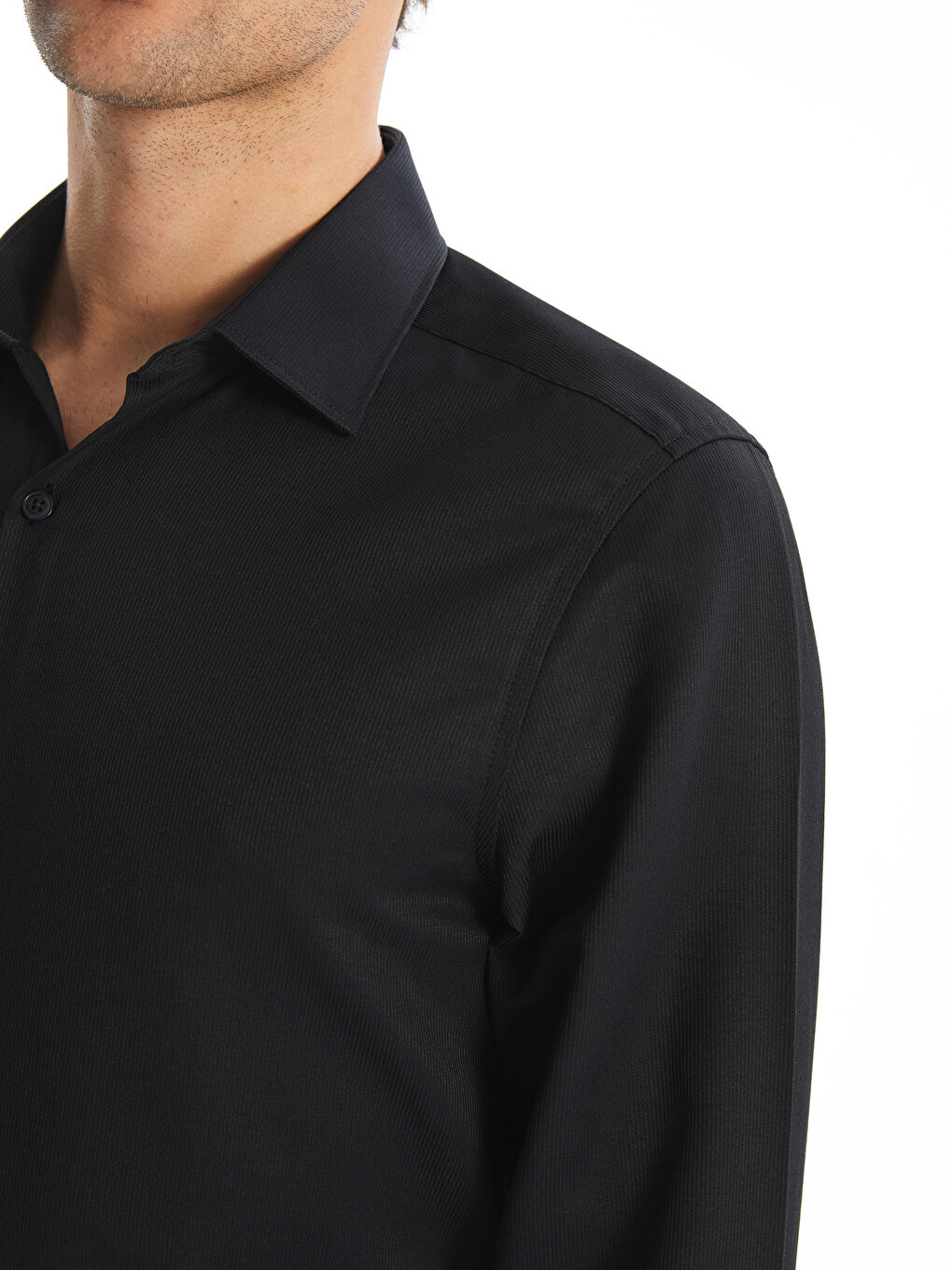 Siyah Slim Fit Uzun Kollu Armürlü Erkek Gömlek-2