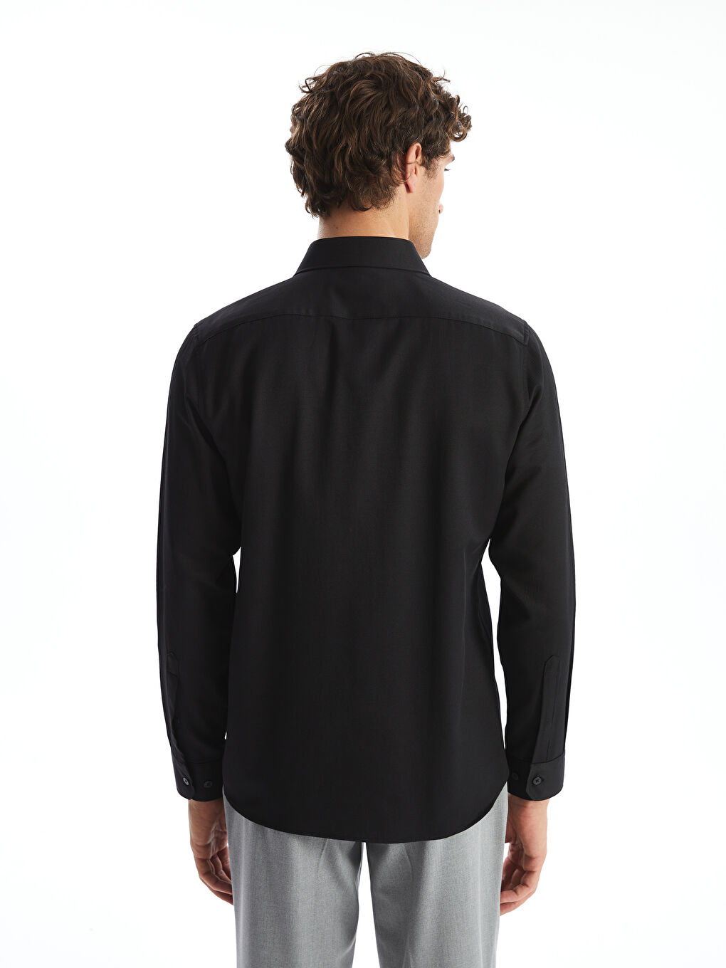 Siyah Slim Fit Uzun Kollu Armürlü Erkek Gömlek-3