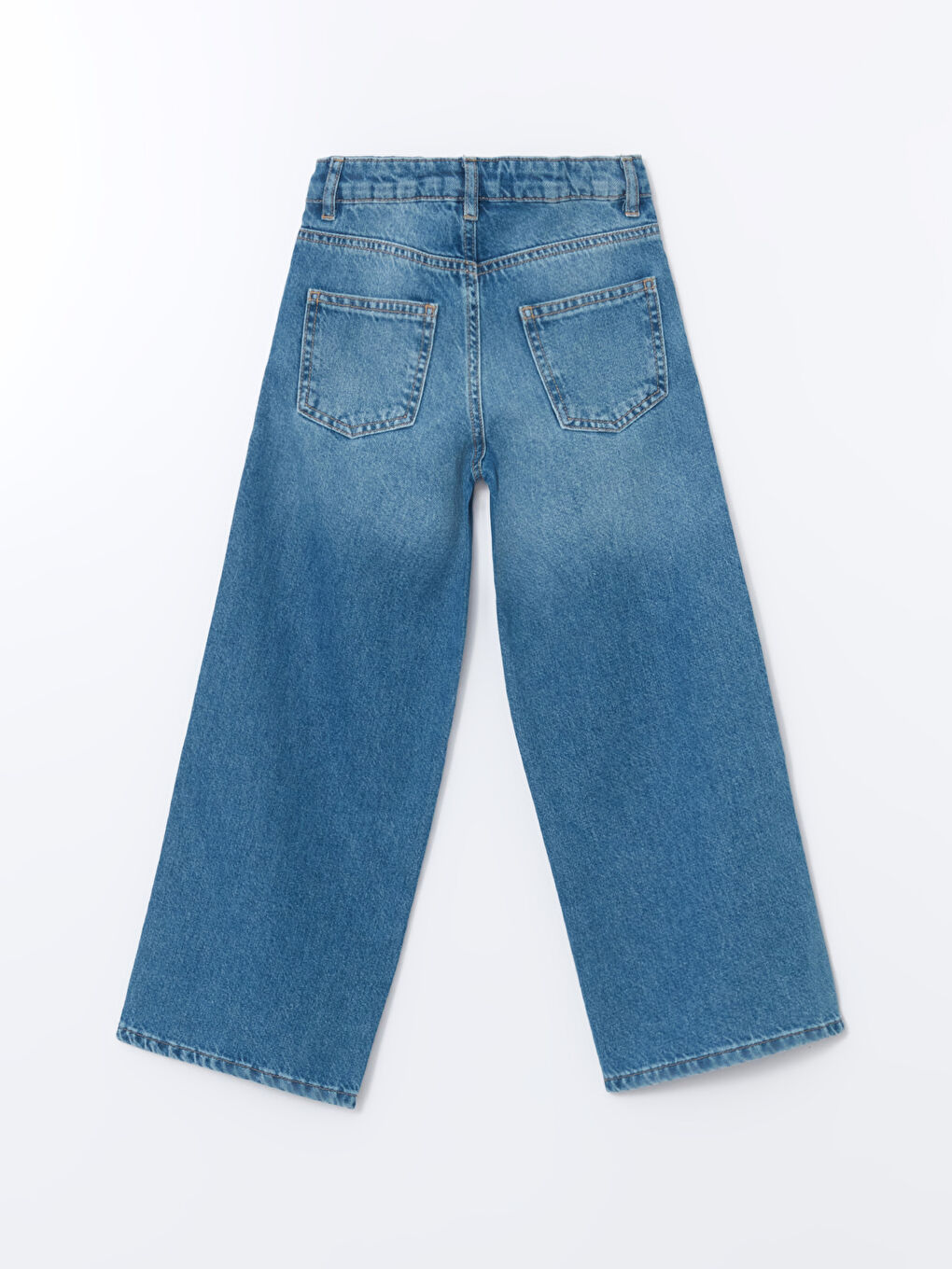 Mavi Beli Ayarlanabilir Lastikli Kız Çocuk Jean Pantolon-1