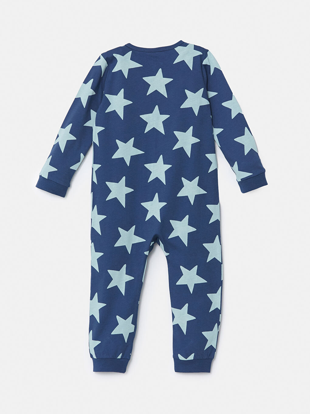 Lacivert Fermuarlı Yıldız Baskılı Erkek Bebek Tulum-1