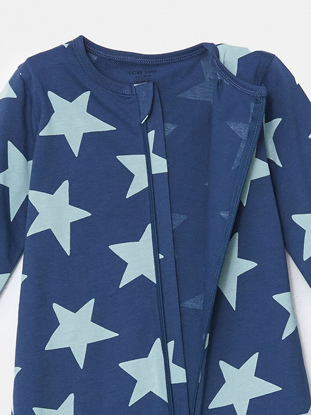 Lacivert Fermuarlı Yıldız Baskılı Erkek Bebek Tulum-2