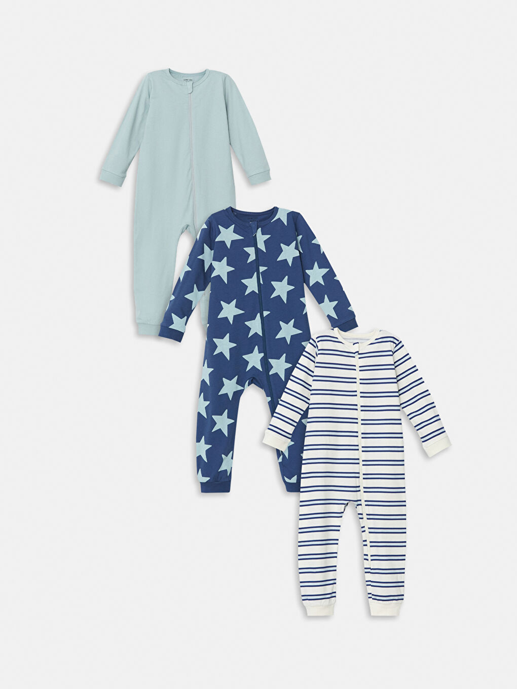 LCW baby Crew Neck Striped Baby Boys' Jumpsuit 3-Pack -W4LM65Z1-LSF