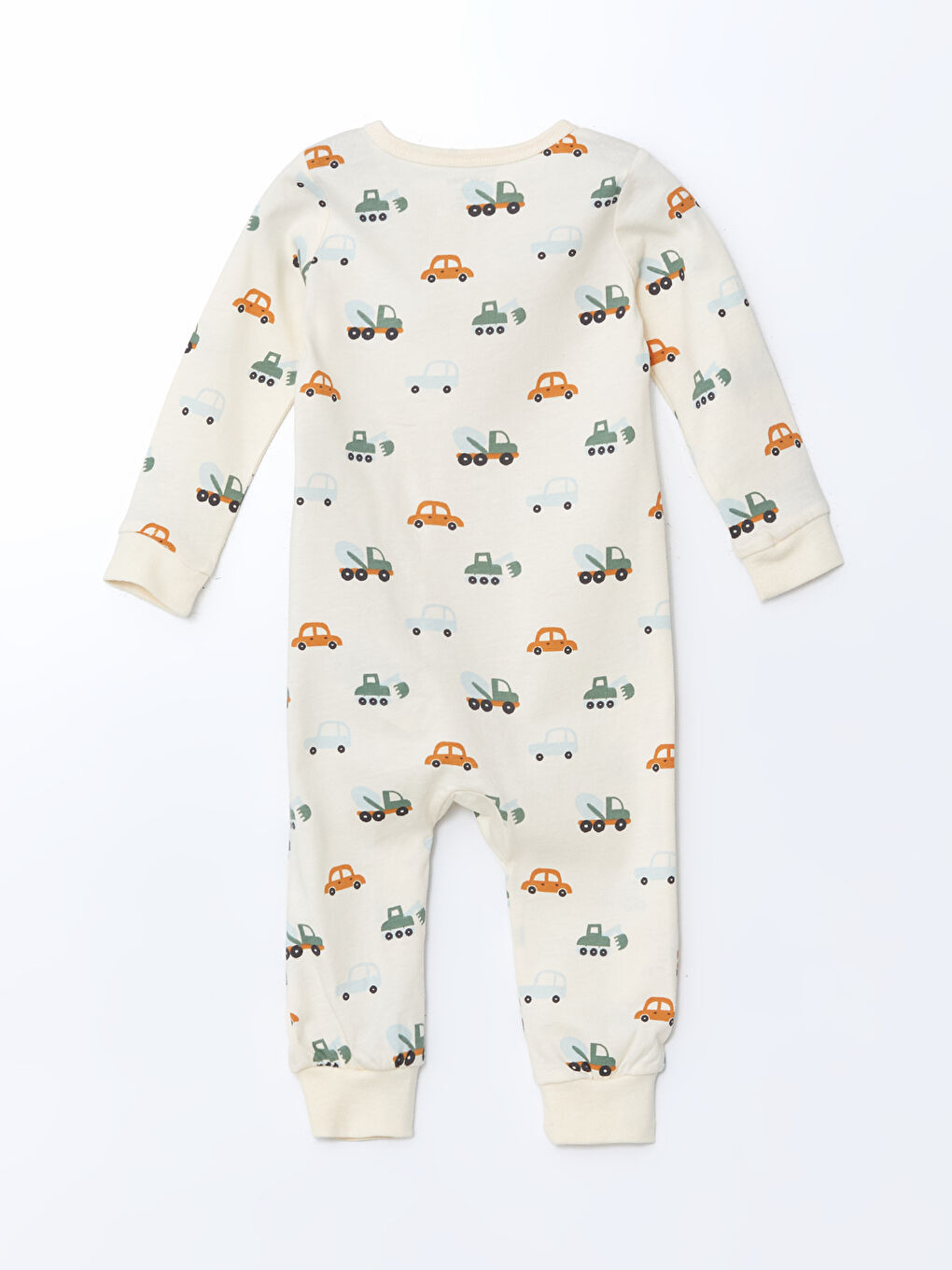 Ekru Bisiklet Yaka Baskılı Erkek Bebek Tulum-1