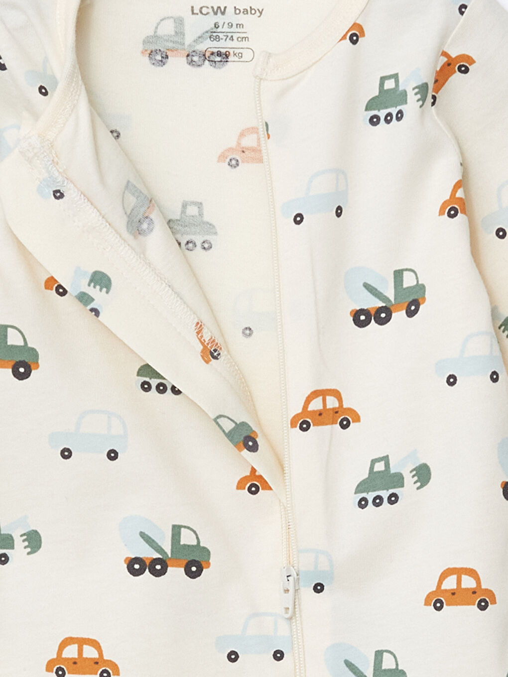 Ekru Bisiklet Yaka Baskılı Erkek Bebek Tulum-2