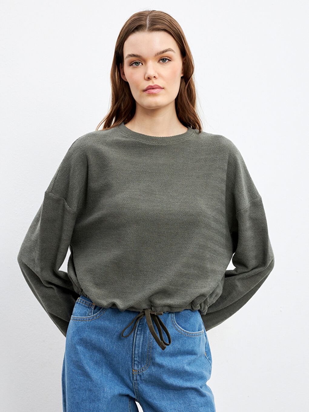 Crew Neck Patterned Sweatshirt -W4LM96Z8-DYG