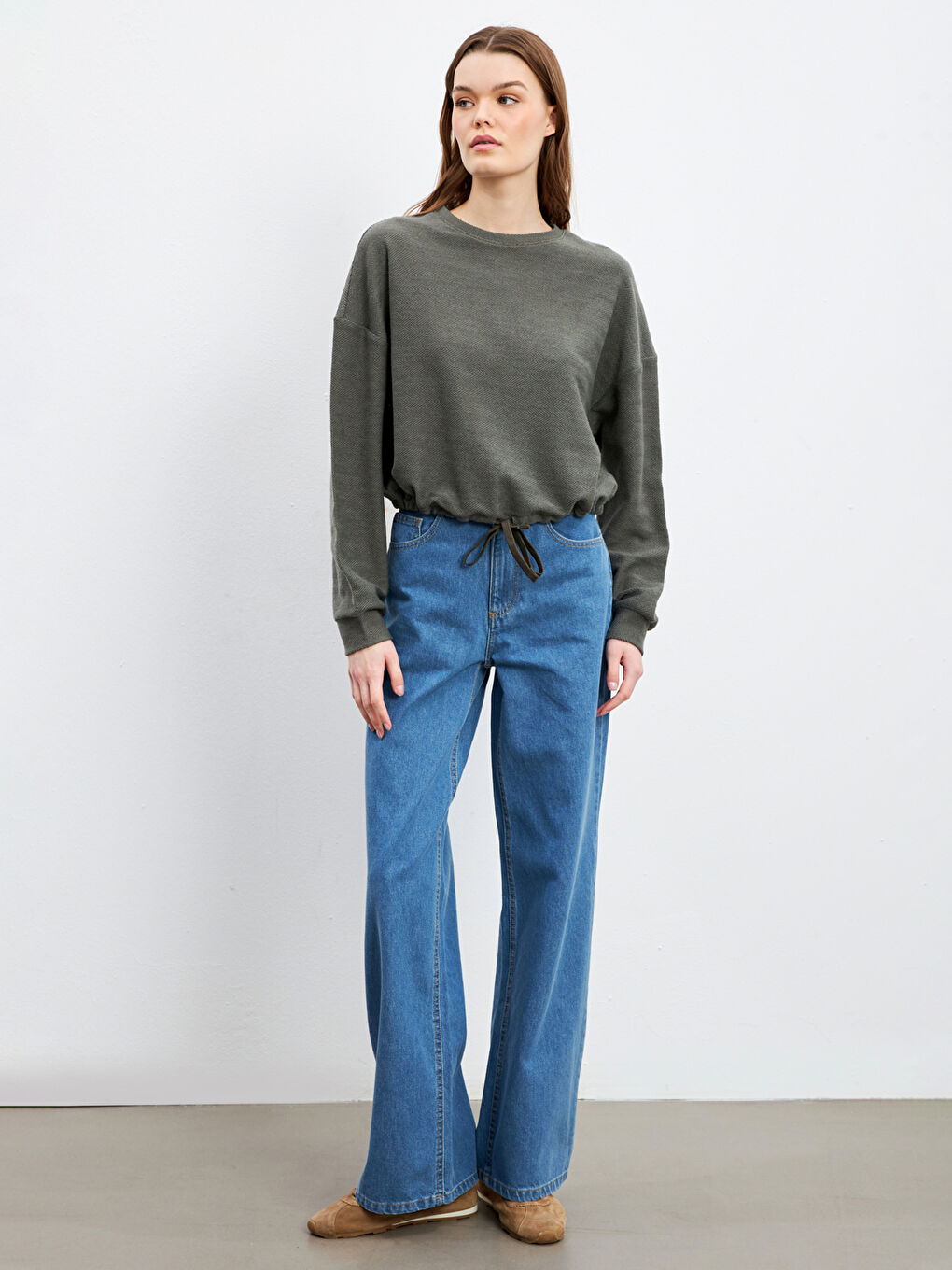 Crew Neck Patterned Sweatshirt -W4LM96Z8-DYG