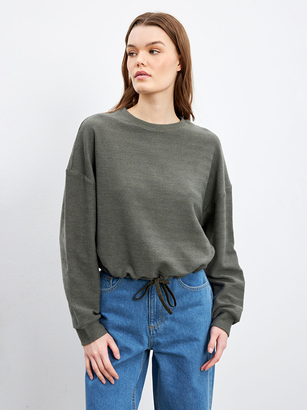 Crew Neck Patterned Sweatshirt -W4LM96Z8-DYG