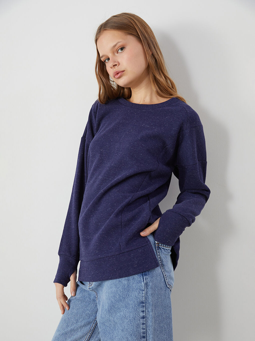 Crew Neck Oversize Women's Sweatshirt Tunic