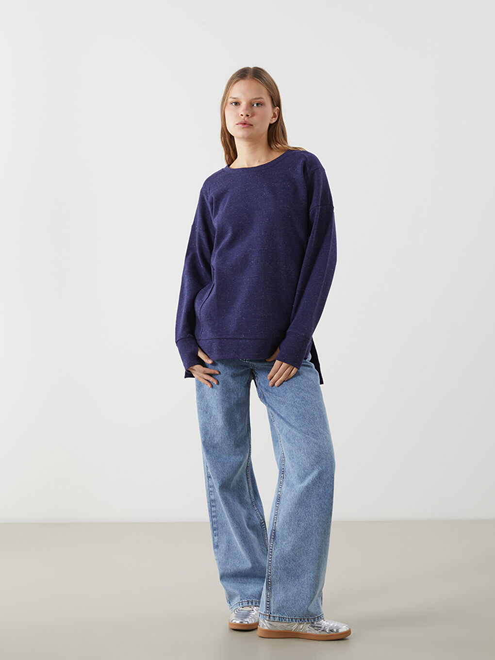 Crew Neck Oversize Women's Sweatshirt Tunic-1