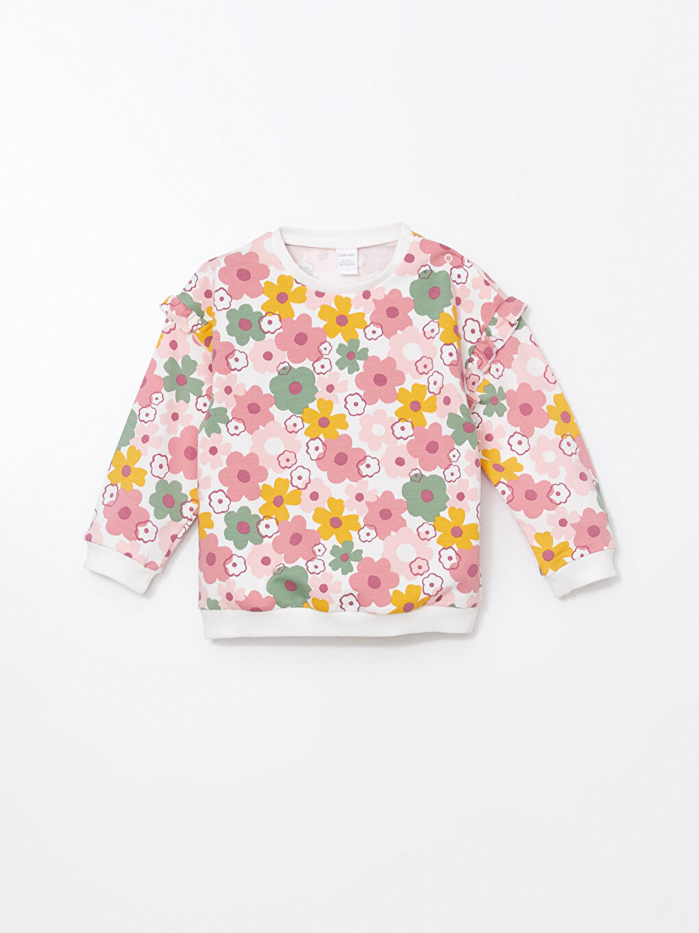 Ekru Bisiklet Yaka Çiçekli Kız Bebek Sweatshirt