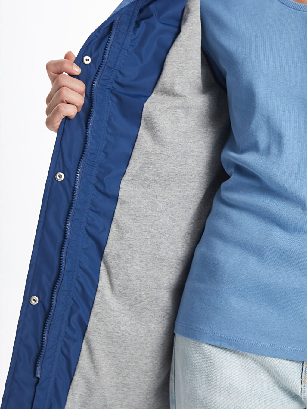 Mavi Kapüşonlu Kadın Yağmurluk-7