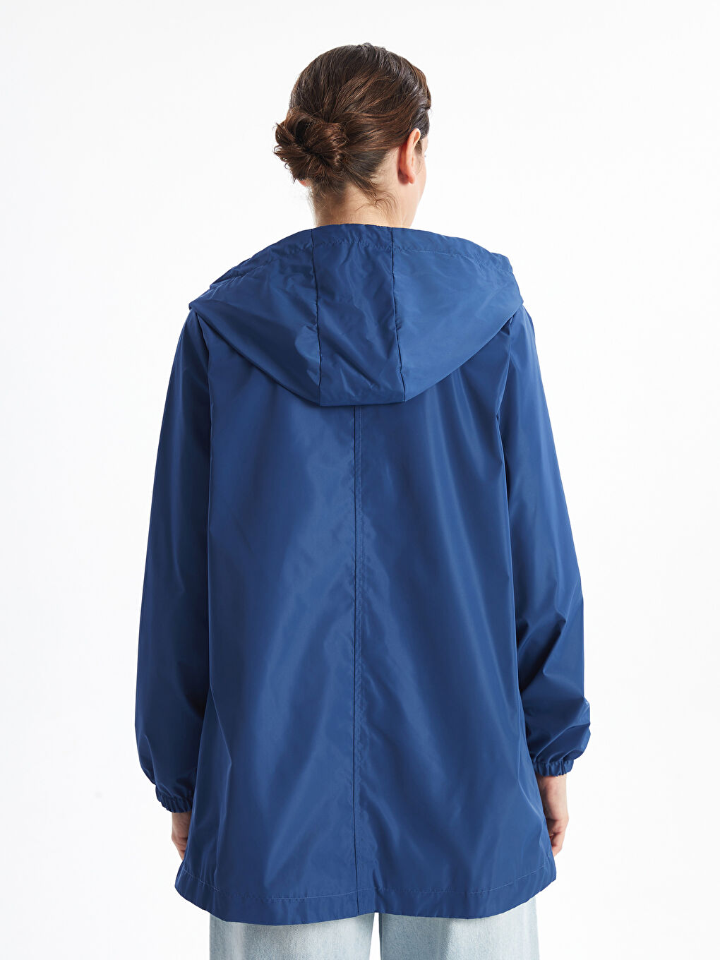 Mavi Kapüşonlu Kadın Yağmurluk-9