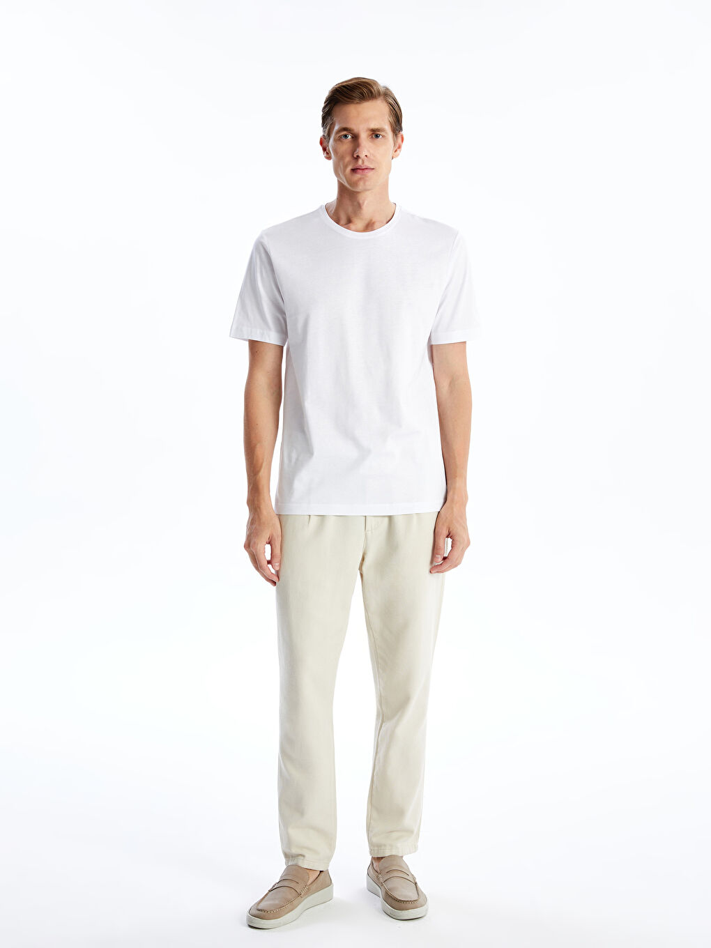 Beyaz Bisiklet Yaka Kısa Kollu Merserize Erkek Tişört-4