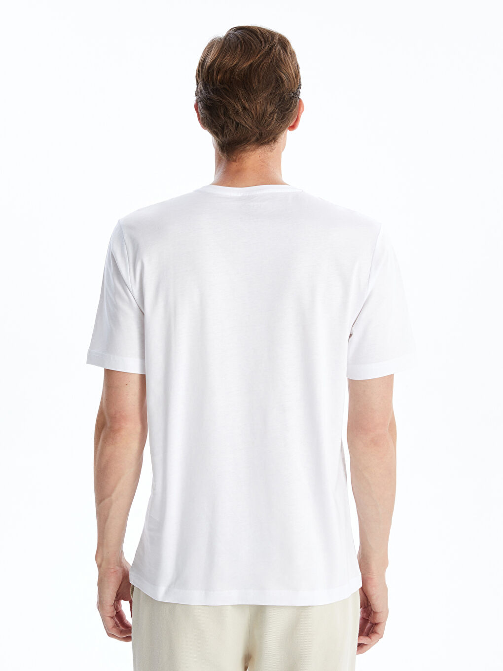Beyaz Bisiklet Yaka Kısa Kollu Merserize Erkek Tişört-8