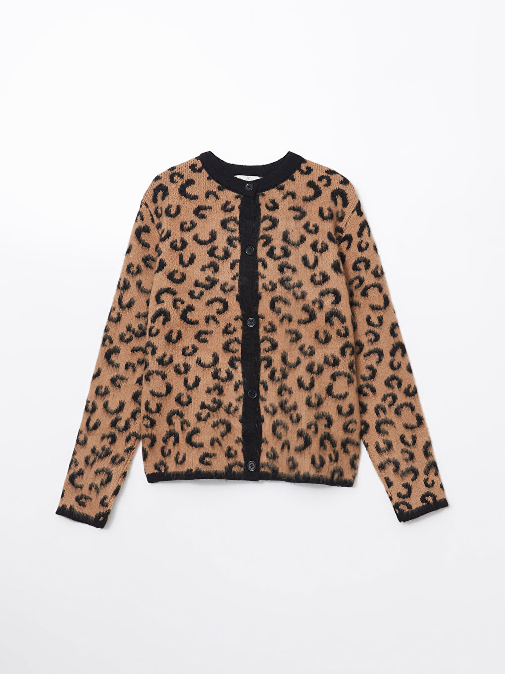 Kahverengi Bisiklet Yaka Leopar Desenli Kadın Triko Hırka-4