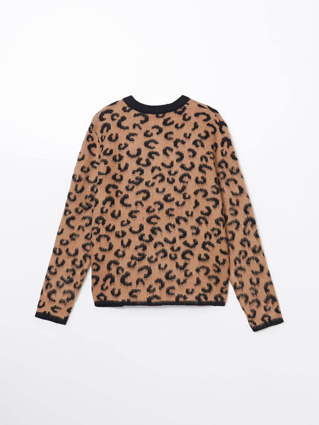 Kahverengi Bisiklet Yaka Leopar Desenli Kadın Triko Hırka-5