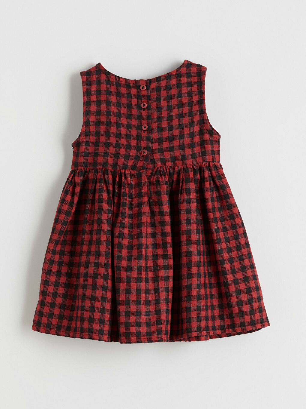 Kırmızı Bisiklet Yaka Ekose Kız Bebek Elbise-2