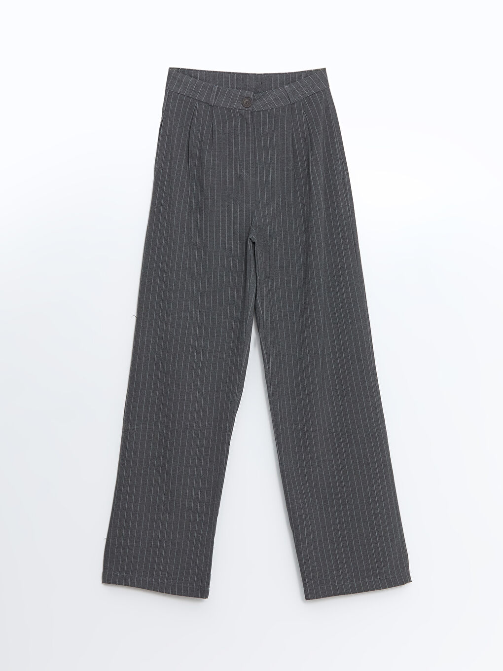 Beyaz Loose Fit Çizgili Kadın Pantolon-5