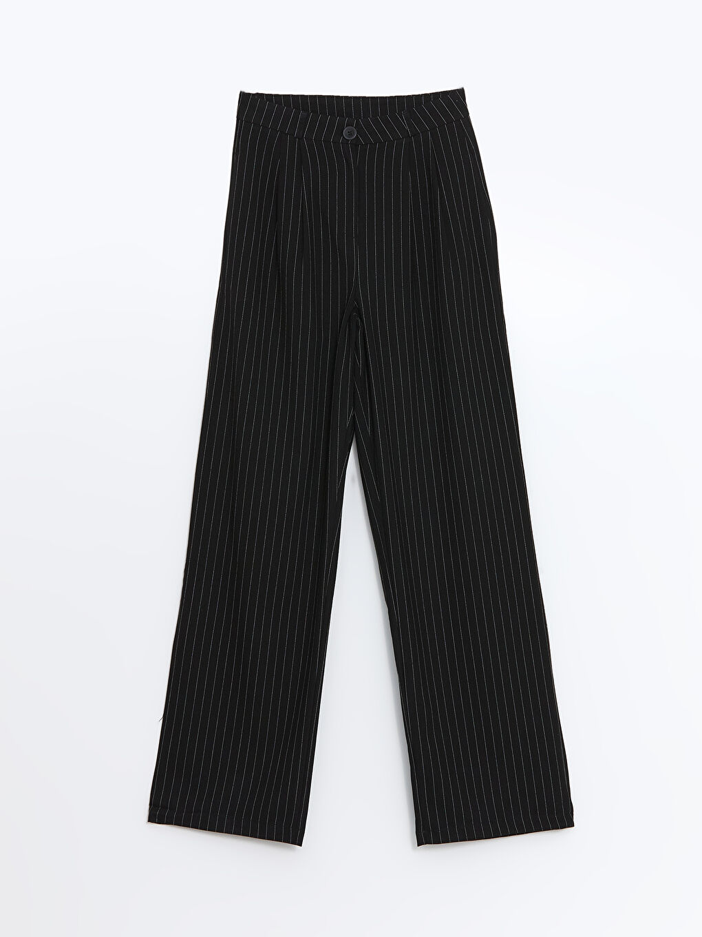 Beyaz Loose Fit Çizgili Kadın Pantolon-4