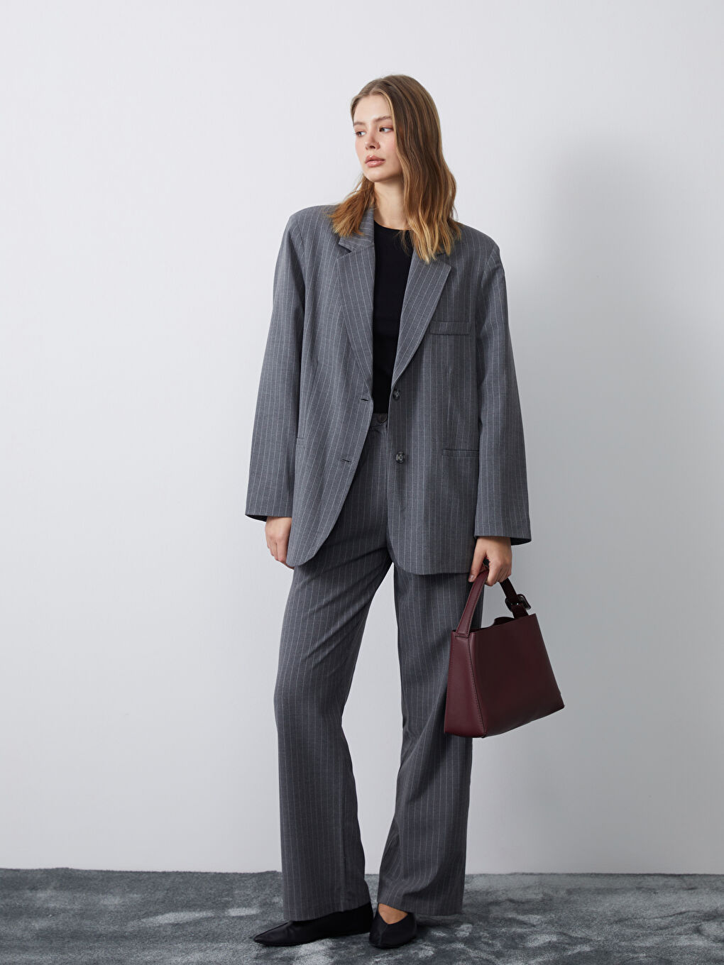 Beyaz Çizgili Kadın Blazer Ceket-1