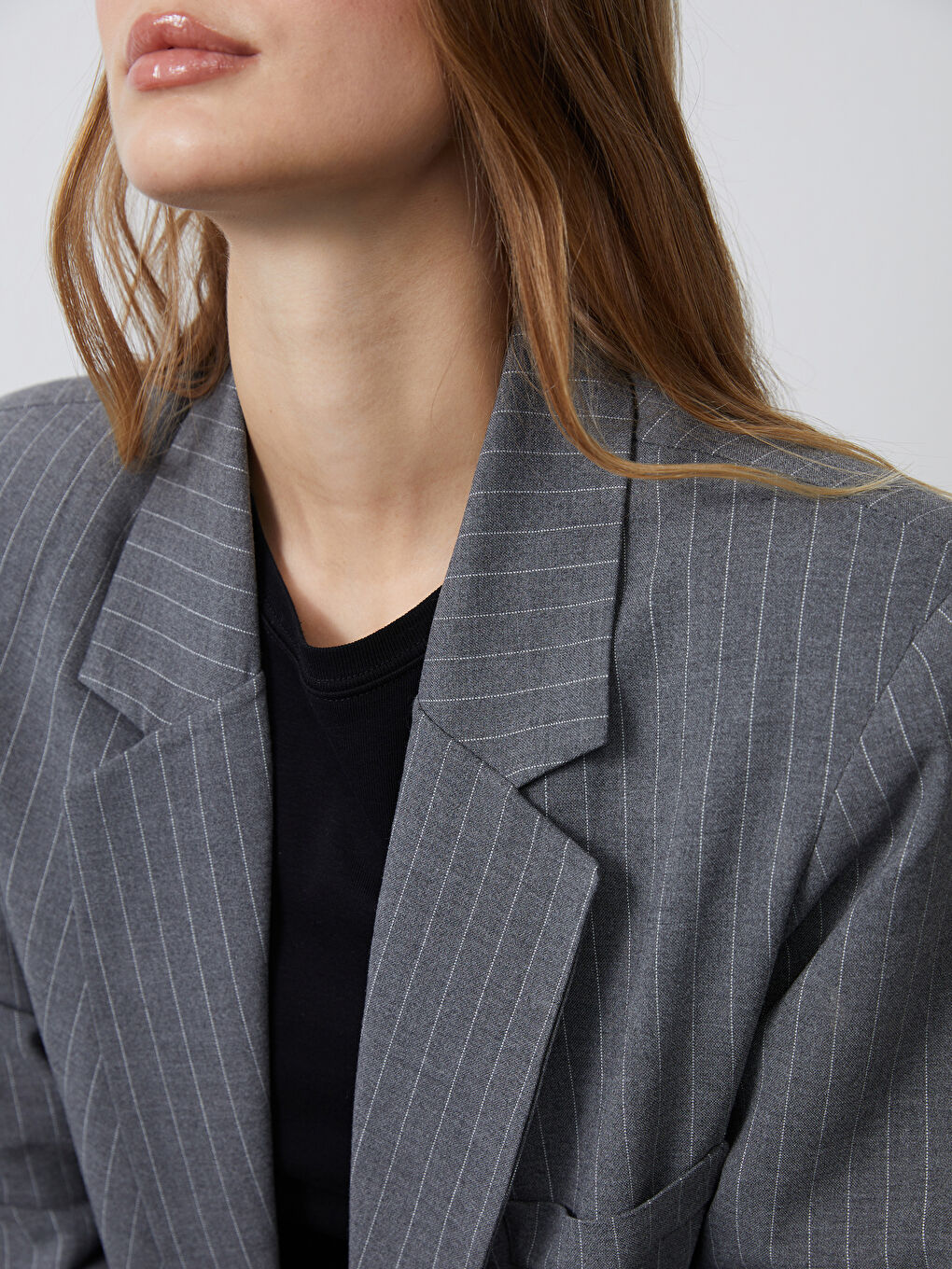 Beyaz Çizgili Kadın Blazer Ceket-2