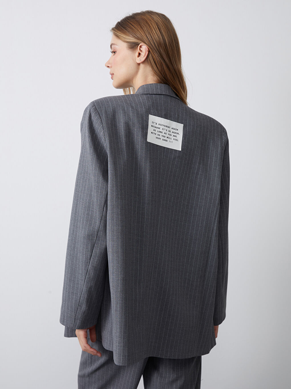 Beyaz Çizgili Kadın Blazer Ceket-4