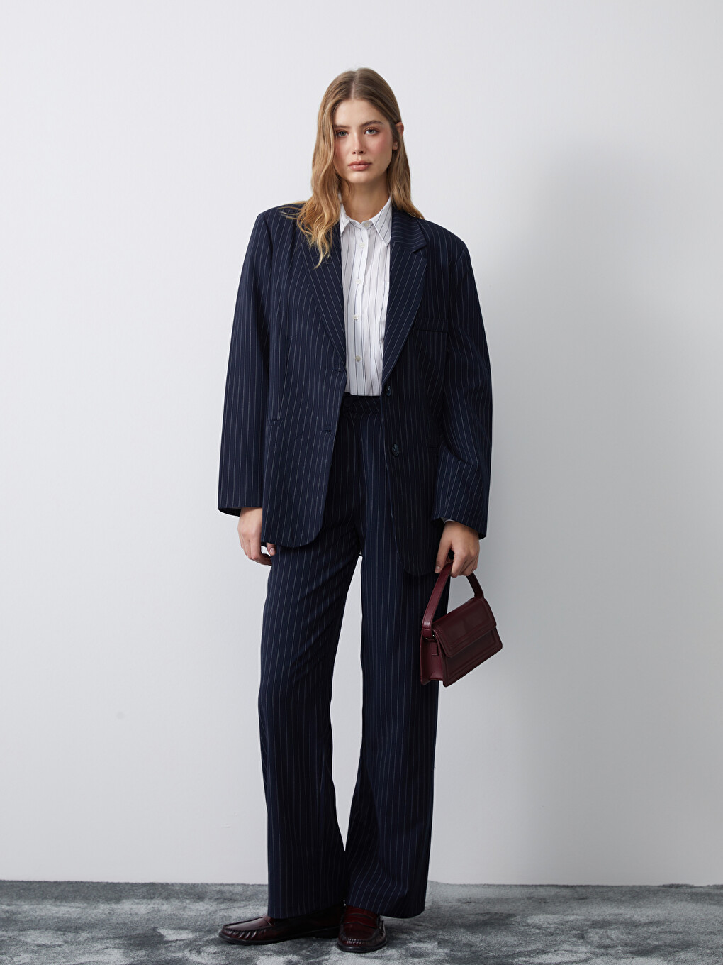 Beyaz Çizgili Kadın Blazer Ceket-1
