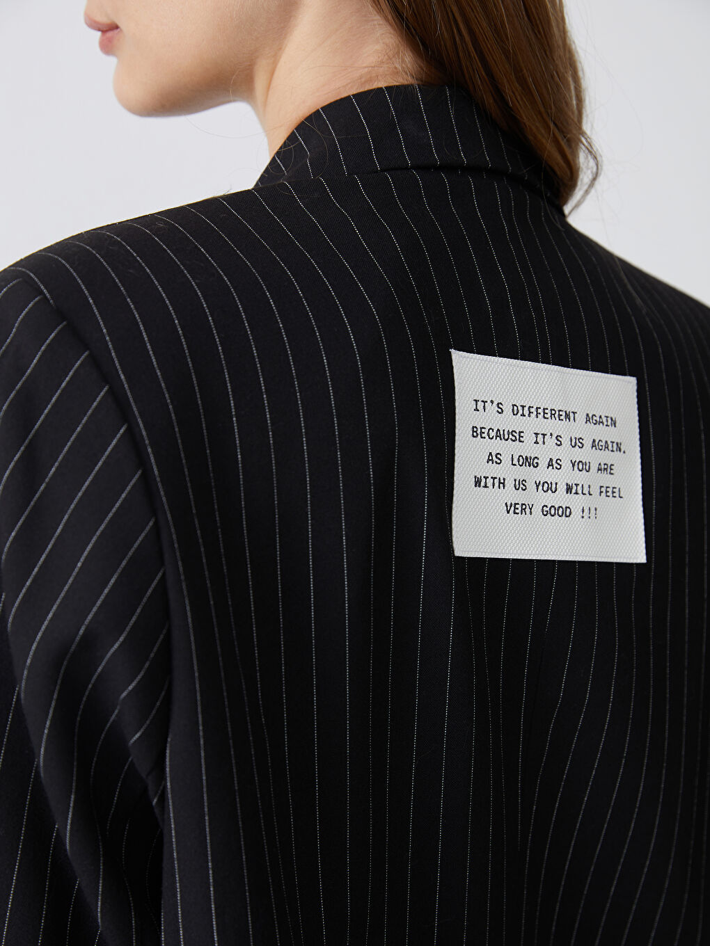 Beyaz Çizgili Kadın Blazer Ceket-3