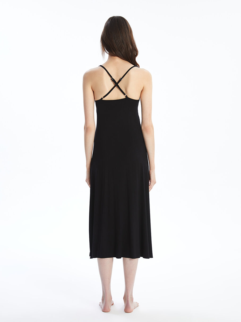 V-Neck Lace Detailed Strappy Women's Fancy Nightdress-7