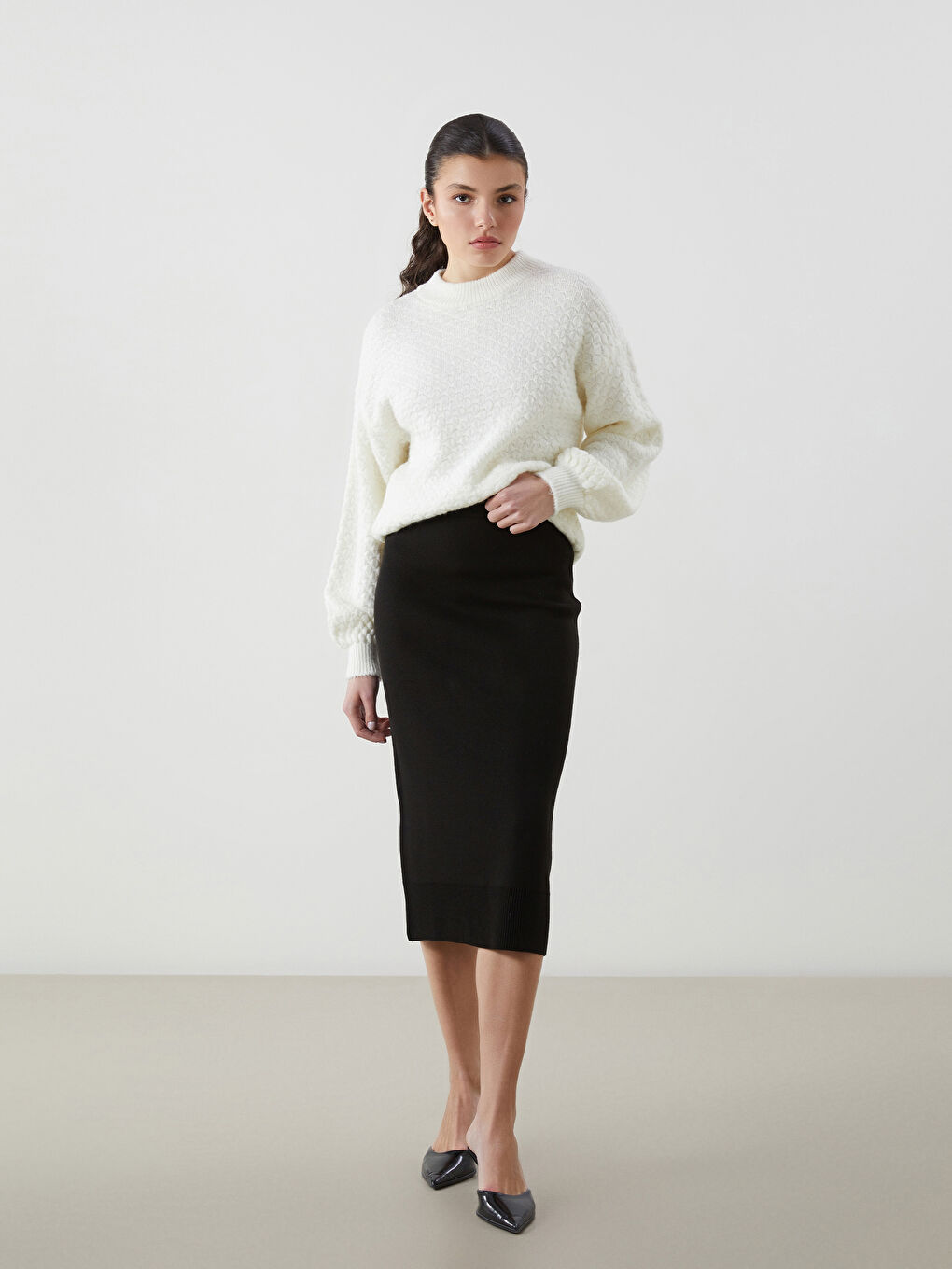 Elasticated Waist Women's Knitwear Skirt -W4LO24Z8-CVL