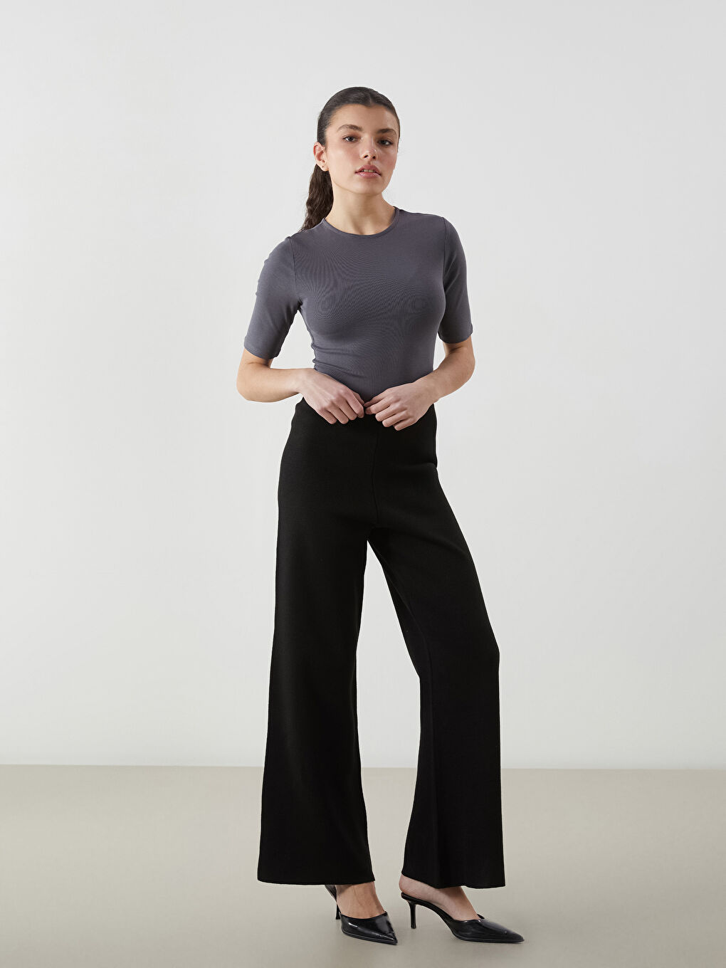 LCW Vision Elasticated Waist Women's Knitwear Trousers -W4LO27Z8-CVL