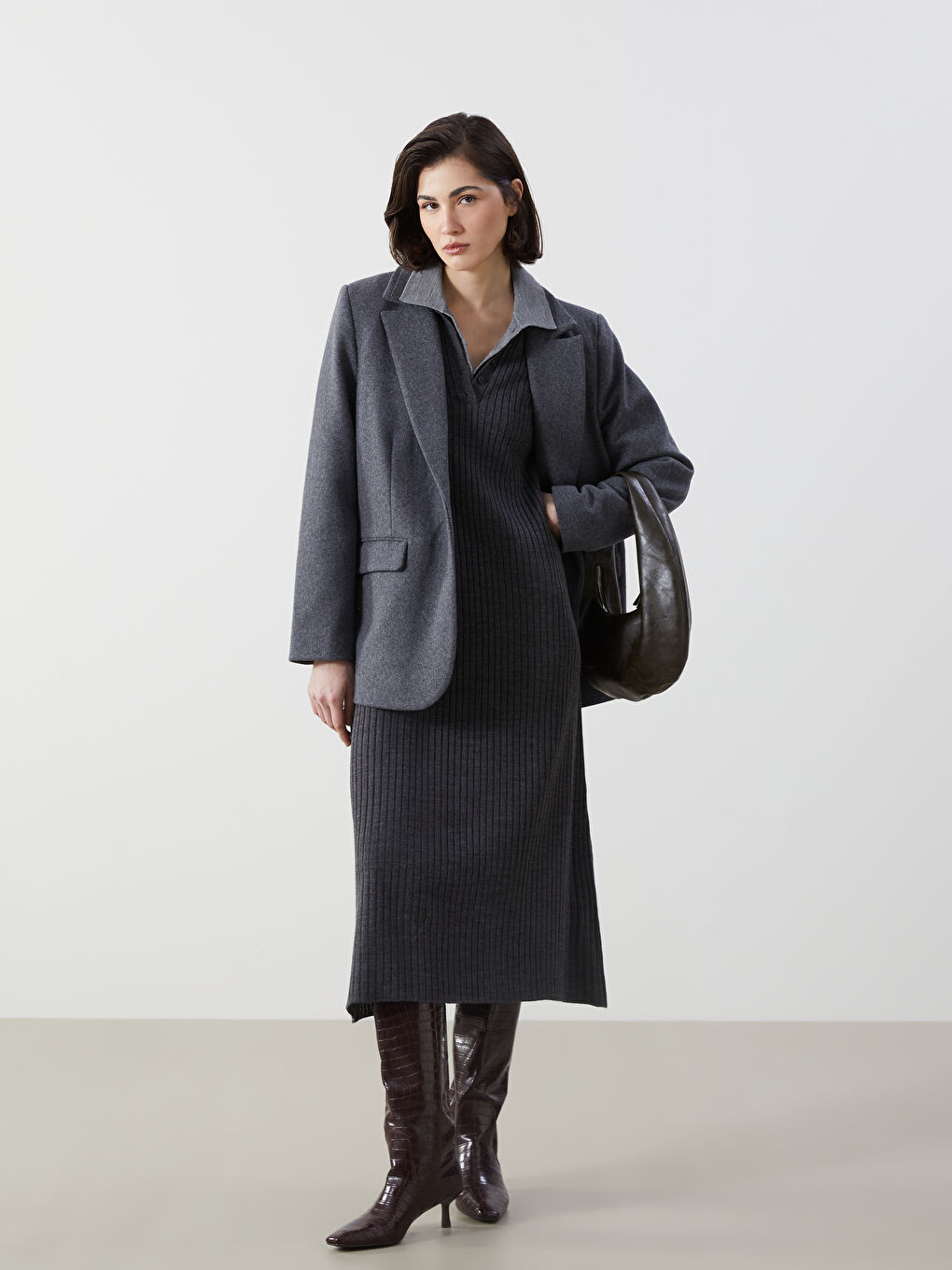 Shirt Collar Women’S Knit Dress -W4LO28Z8-CT3