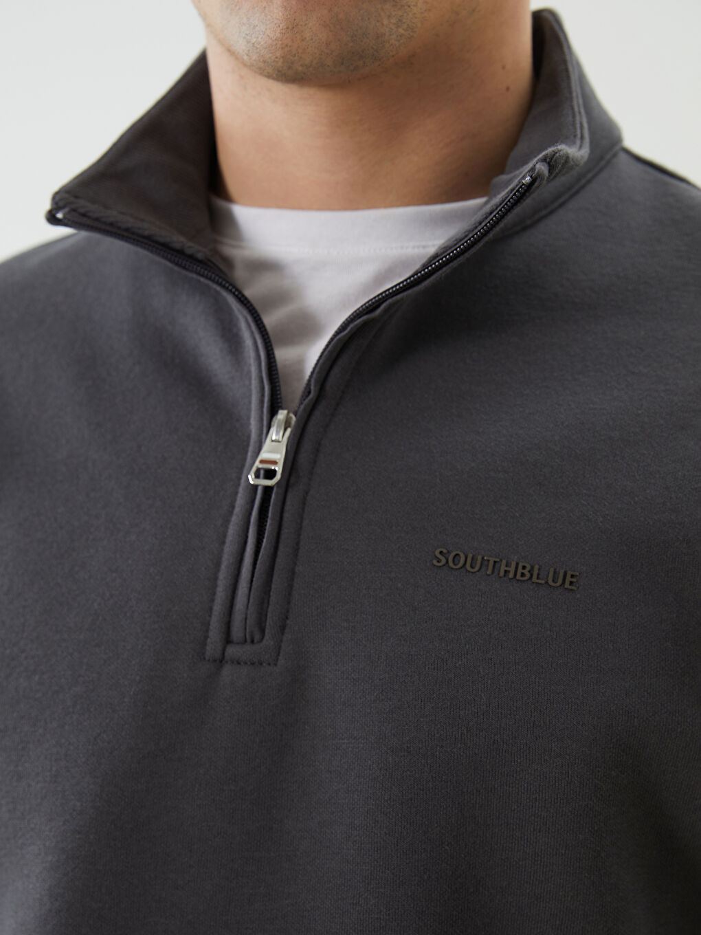 Antrasit Dik Yaka Uzun Kollu Baskılı Erkek Sweatshirt-2