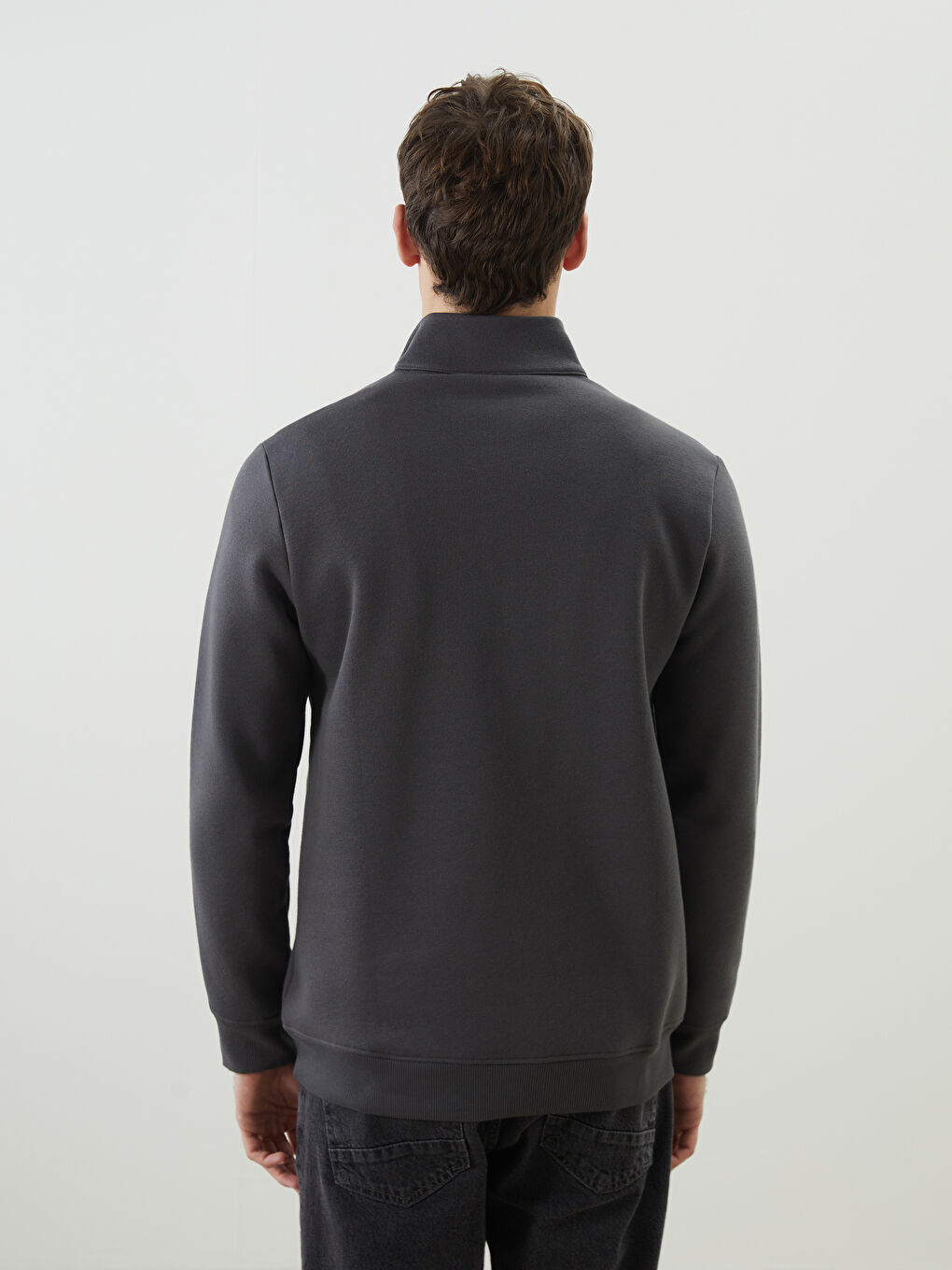 Antrasit Dik Yaka Uzun Kollu Baskılı Erkek Sweatshirt-3