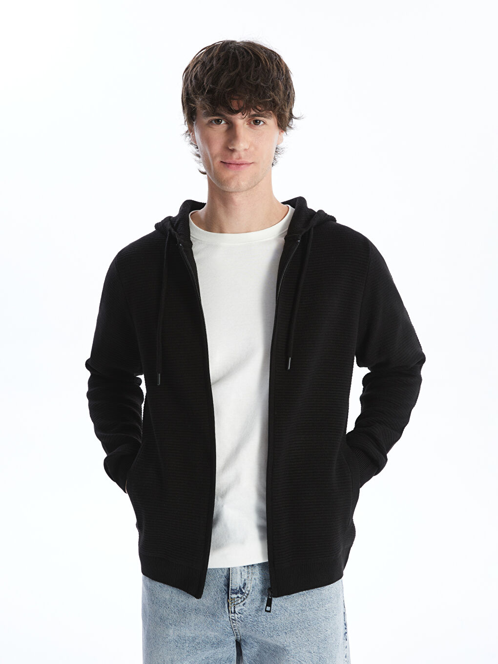 Hooded Long Sleeve Men's Knitwear Cardigan
