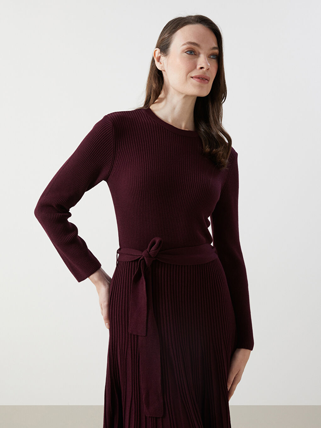 Mürdüm Bisiklet Yaka Kadın Triko Elbise-1