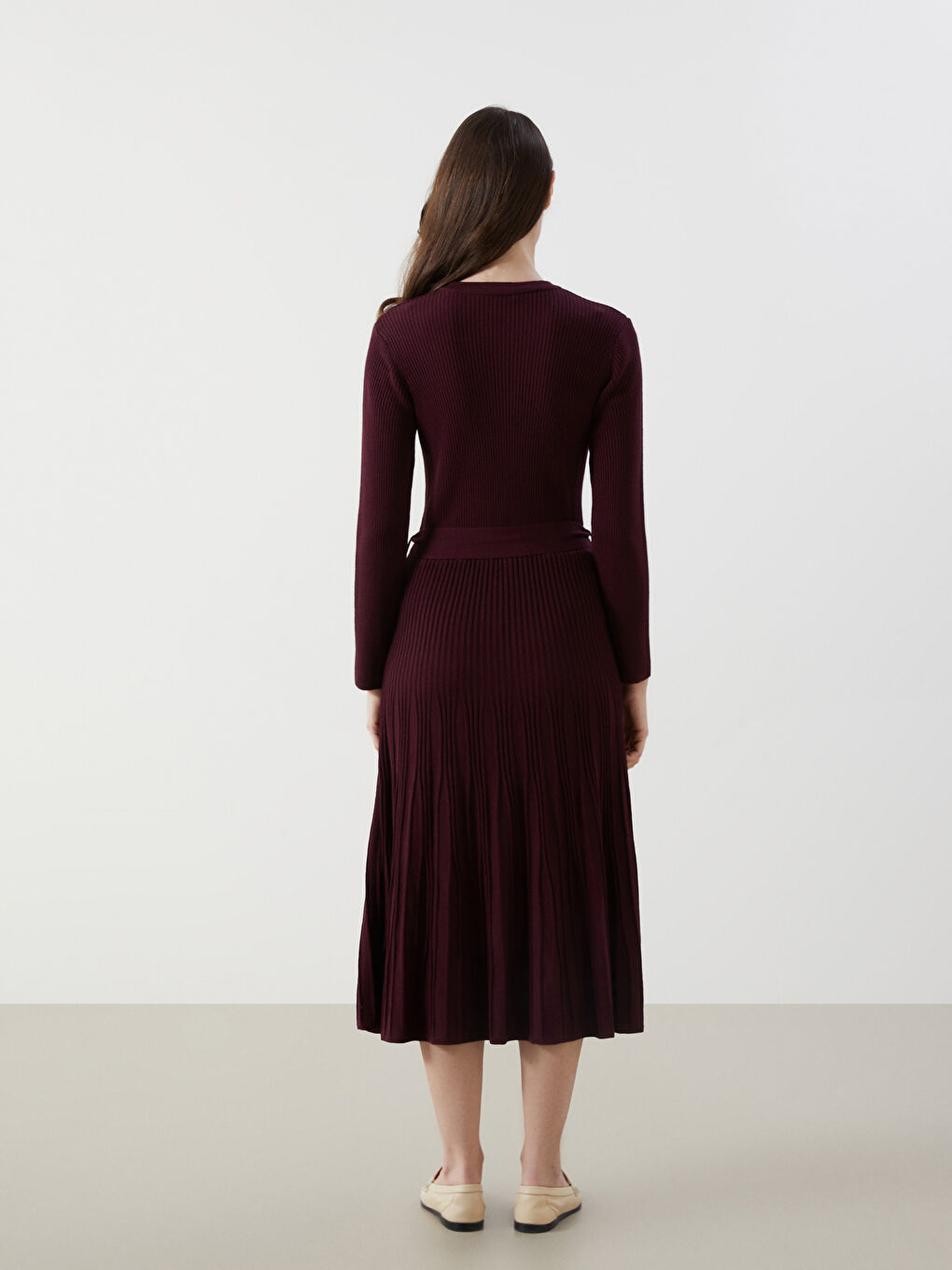 Mürdüm Bisiklet Yaka Kadın Triko Elbise-3