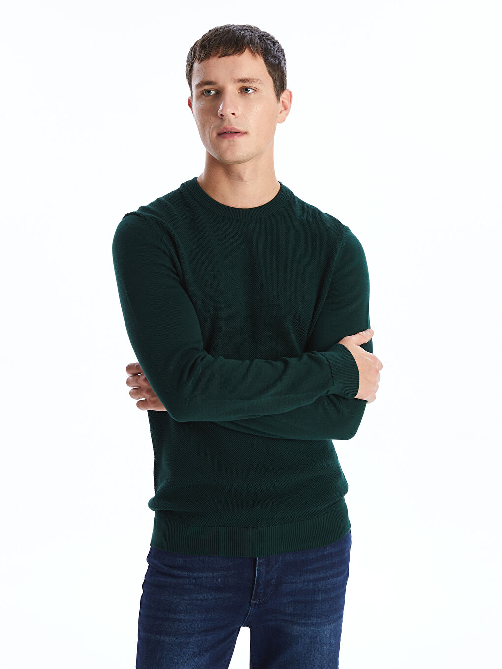 Crew Neck Long Sleeve Men's Tricot Sweater-1