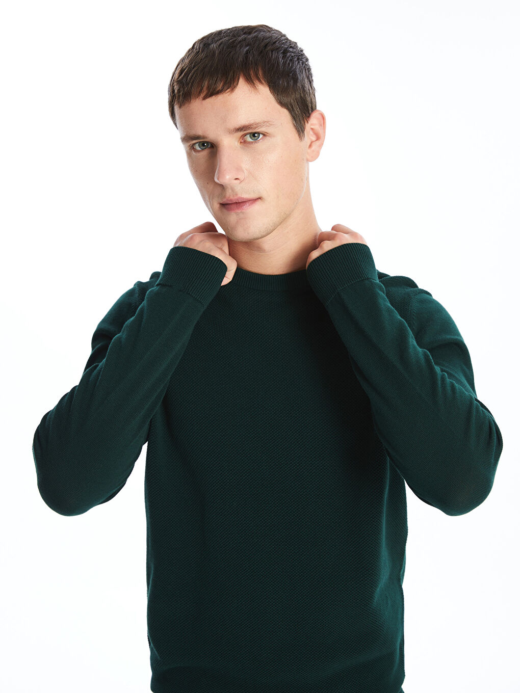 Crew Neck Long Sleeve Men's Tricot Sweater-3