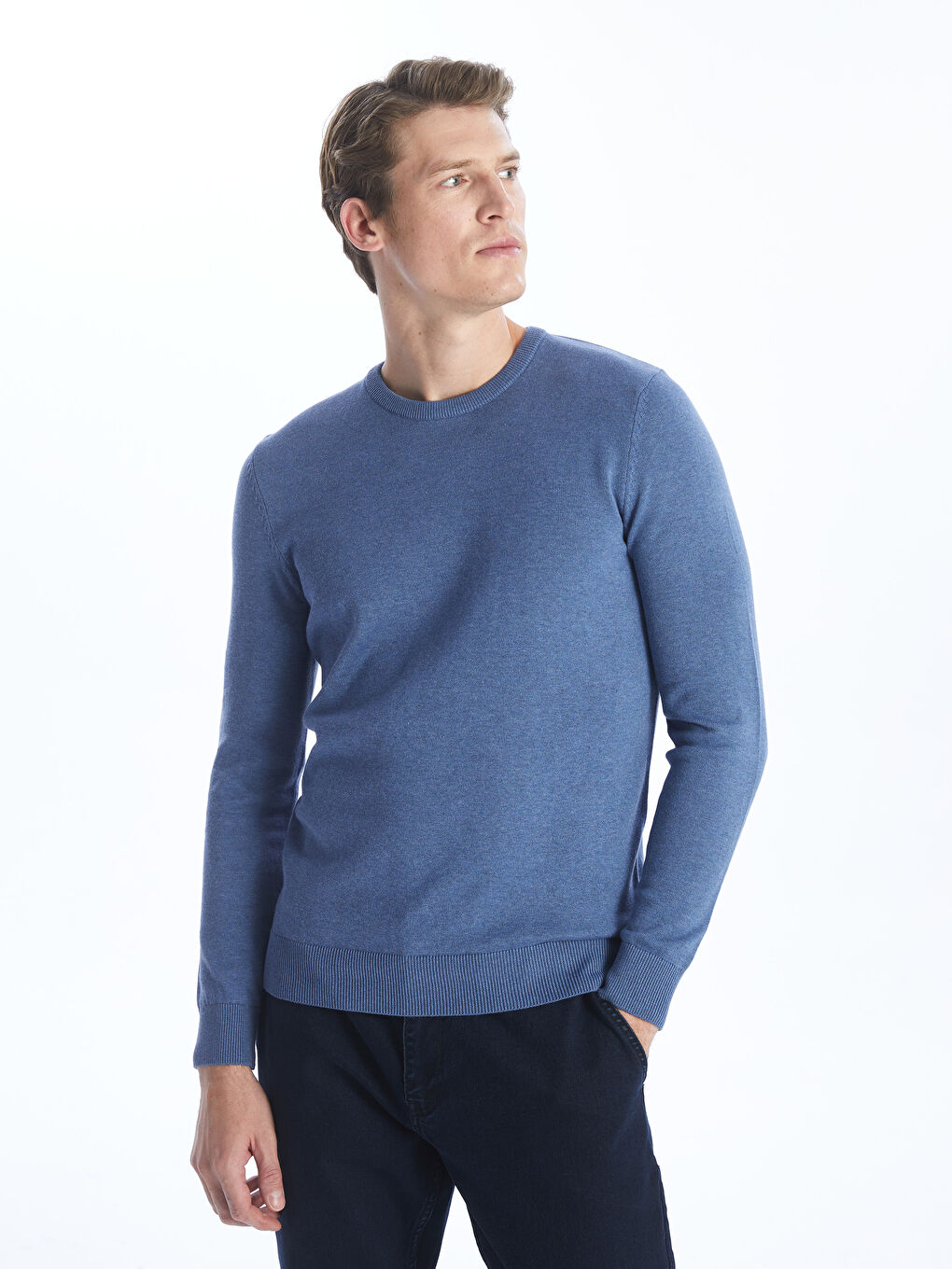 Crew Neck Long Sleeve Men's Tricot Sweater