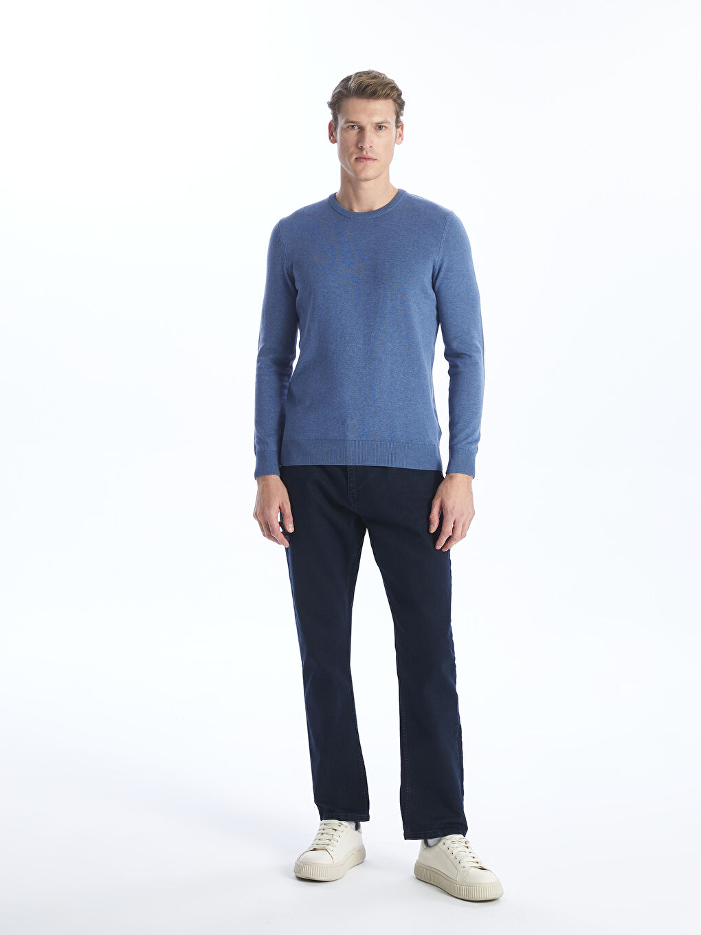 Crew Neck Long Sleeve Men's Tricot Sweater-2