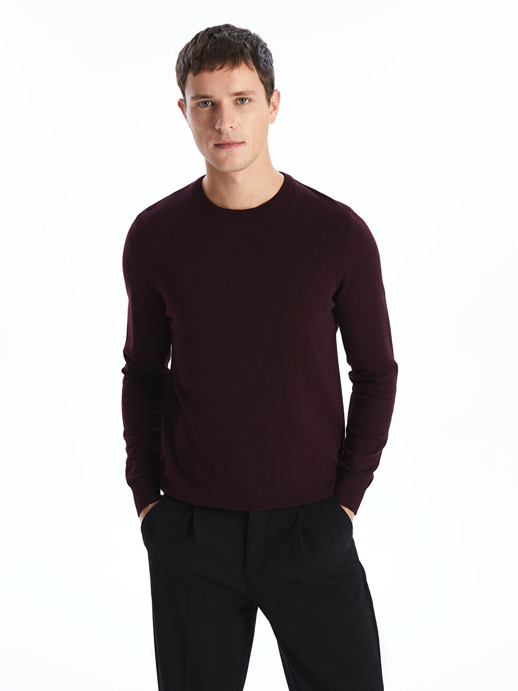 Crew Neck Long Sleeve Men's Tricot Sweater -W52331Z8-J0S