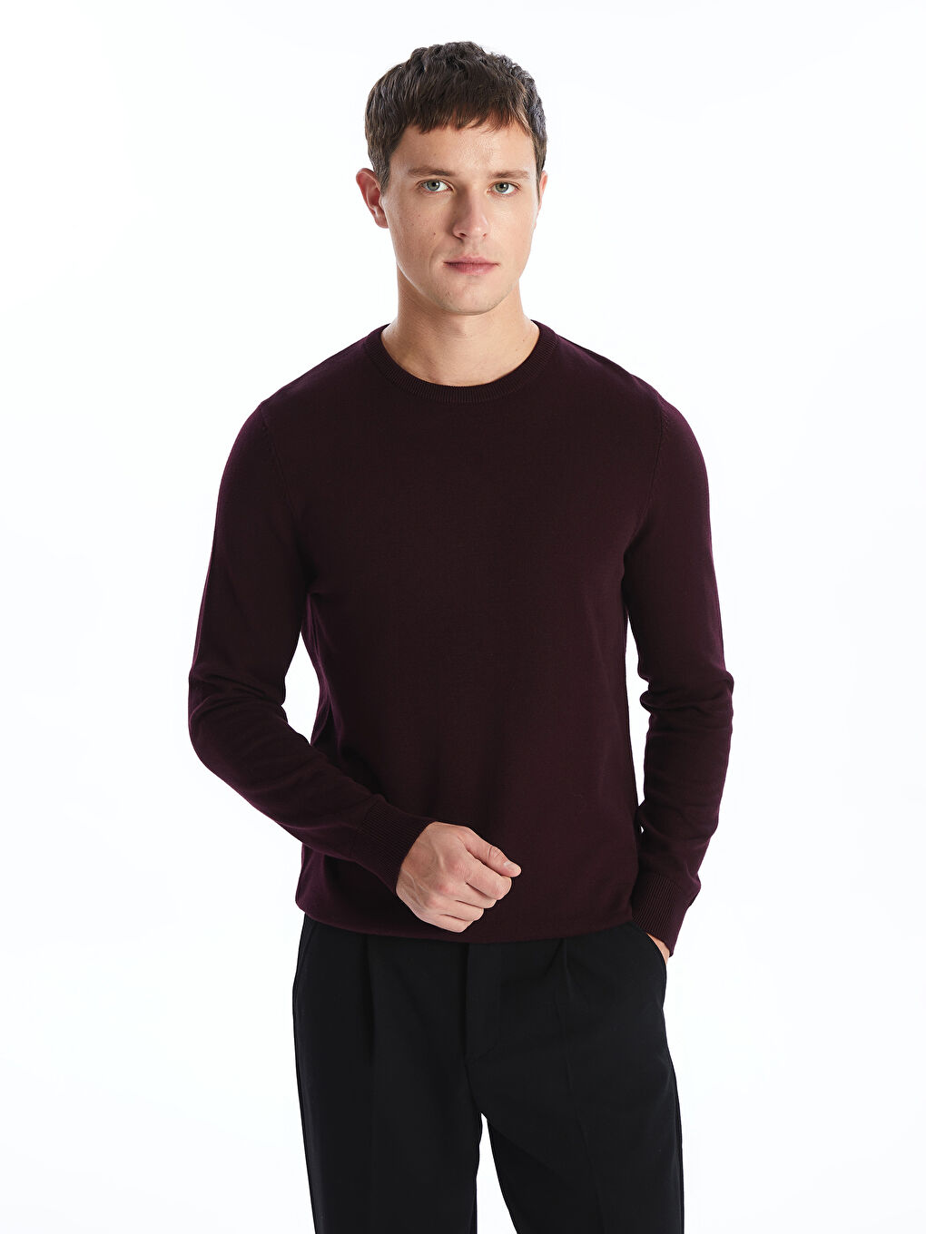 Crew Neck Long Sleeve Men's Tricot Sweater -W52331Z8-J0S